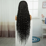 36" Ombre Boho Knotless Braids Wig | Curly Ends | HD Full Lace | Baby Hair