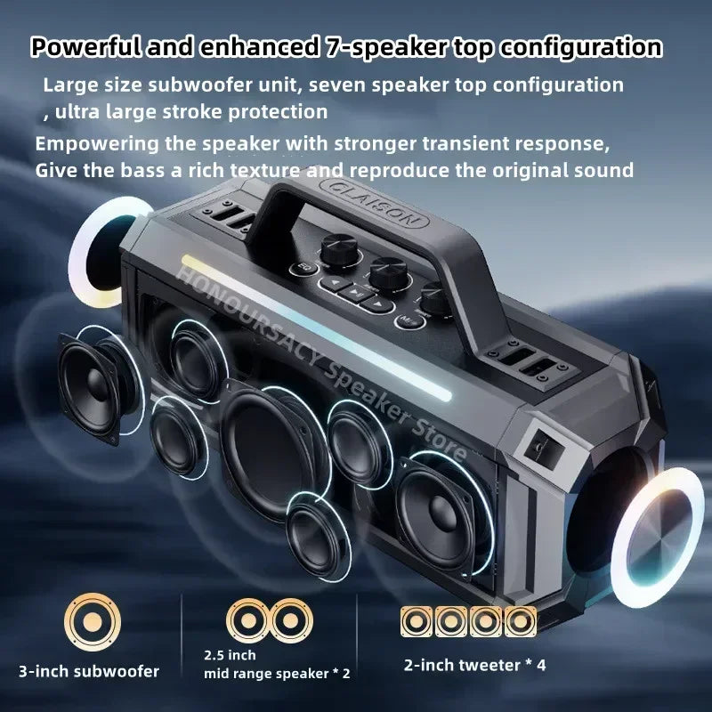 Enceinte Bluetooth sans fil haute puissance 300 W, portable, étanche IPX6, idéale pour les fêtes en extérieur.