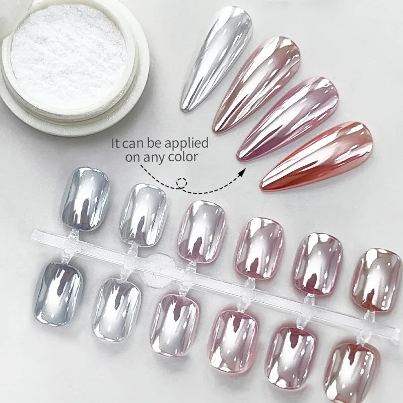 Moonlight Mirror Nail Powder Aurora Silver Glitter Metallic Effect UV Gel Polish for Manicure DIY Nail  Art Design Decoration