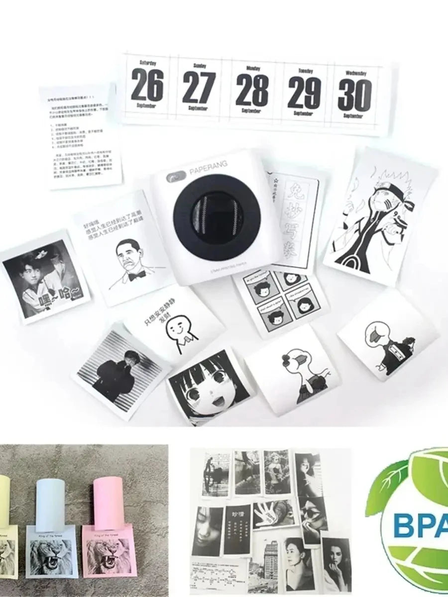 Mini impresora de 57 x 25 mm, papel térmico, etiqueta adhesiva, papel autoadhesivo para niños, impresión instantánea, cámara, impresora de bolsillo