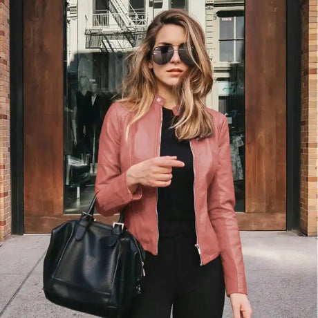 New Vintage Women PU Leather Bomber Jacket Fashion Casual Autumn Winter Zipper Windbreaker Streetwear Female Blazer Y2K Clothes - Lootquake