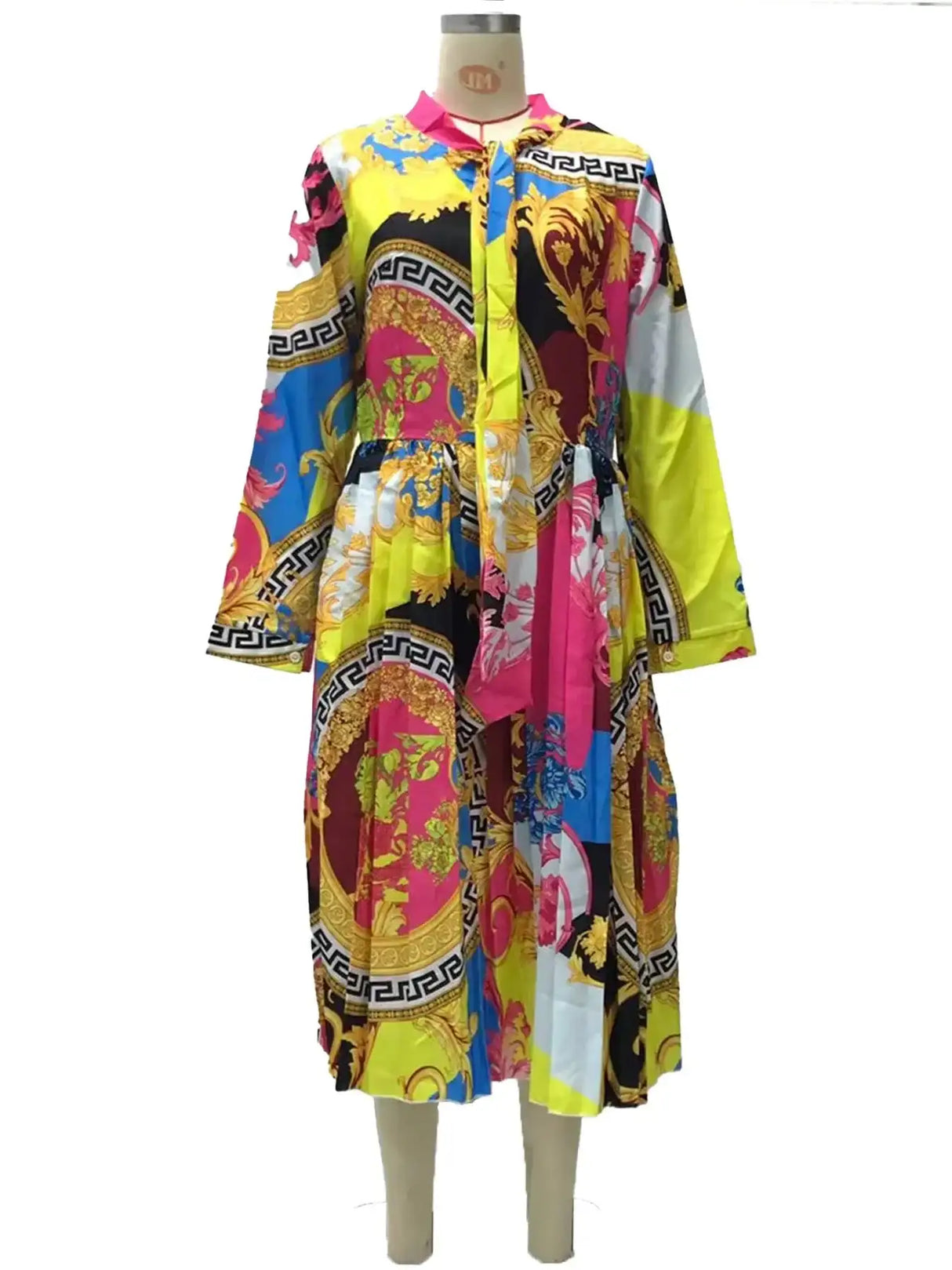 2024 Spring Summer New Cross-border Wishdress Women's Clothing Artistic Printing Plenty Folds Seven-half Sleeves Long Dress - Lootquake