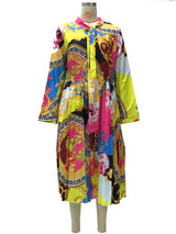 2024 Spring Summer New Cross-border Wishdress Women's Clothing Artistic Printing Plenty Folds Seven-half Sleeves Long Dress - Lootquake