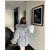 Woolen Windbreaker Jacket Women's Overcoat Fashion Loose Belt Wool Collar Hooded Wool Coat Outwear New Autumn Winter Wool Coats - Lootquake