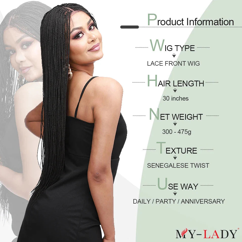 30" Box Braids Lace Front Wig | Baby Hair | Afro Synthetic Braids | Black Women