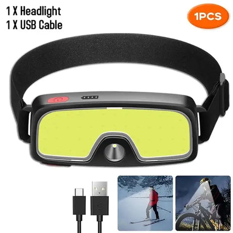 Powerful COB Headlamp Built in Battery Type-c Rechargeable Head Flashlight Outdoor Camping Fishing Waterproof Headlight - Lootquake