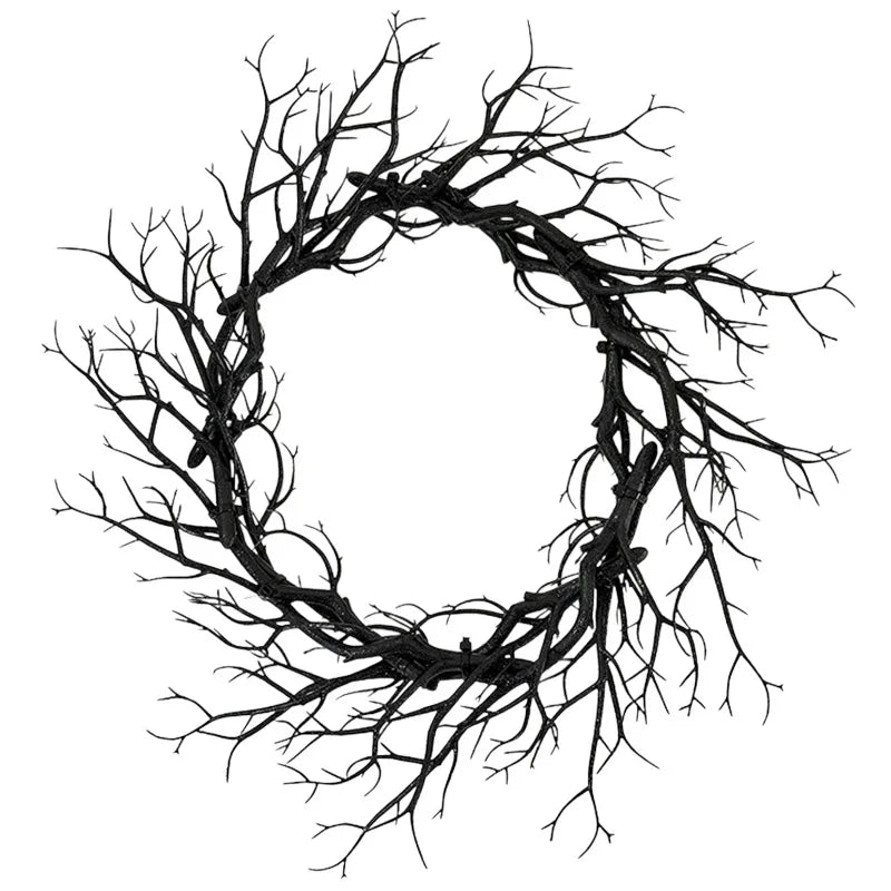 Halloween Wreath Black Branch Garland with LED Light Horror Party Haunted Festival Branch Wreath Hanging Room Halloween Decor