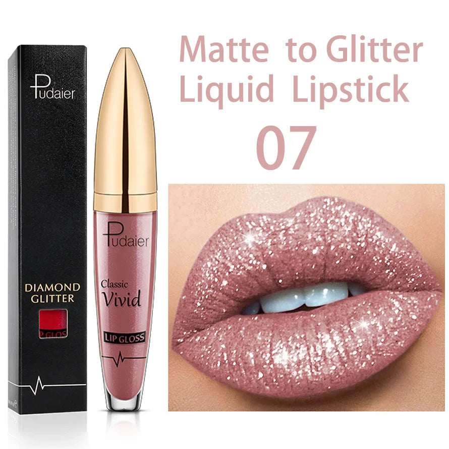 Diamond Shimmer Pearlescent Lip Gloss Waterproof Long Lasting Non-stick Cup Matte Glitter Liquid Lipstick Lip Glaze Lips Make Up