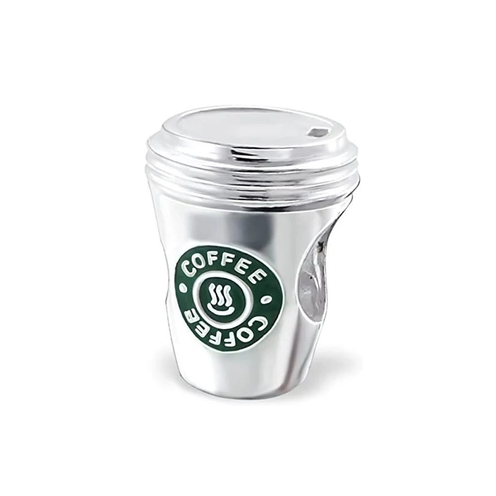 Dije de plata de ley 925 con forma de café, vino tinto, cafetera, copa de champán, compatible con pulseras colgantes originales, joyería DIY para mujer.