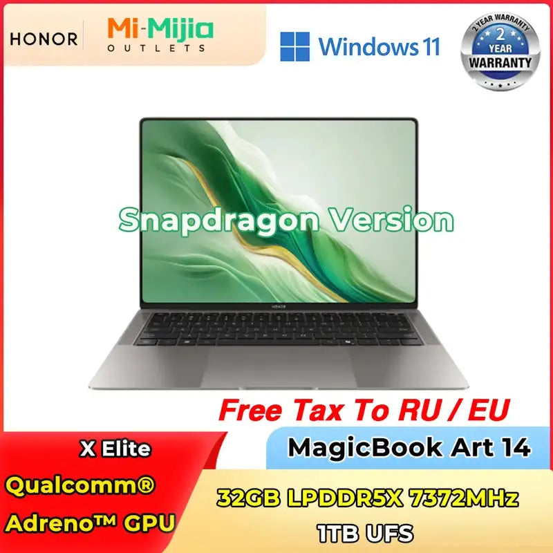 Honor MagicBook Art 14 Snapdragon Edition 1kg Ultra Thin Laptop X Elite 32G 1T 3.1K Eye Screen Notebook - Lootquake