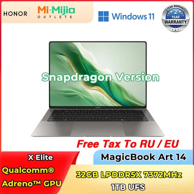 Honor MagicBook Art 14 Snapdragon Edition 1kg Ultra Thin Laptop X Elite 32G 1T 3.1K Eye Screen Notebook - Lootquake