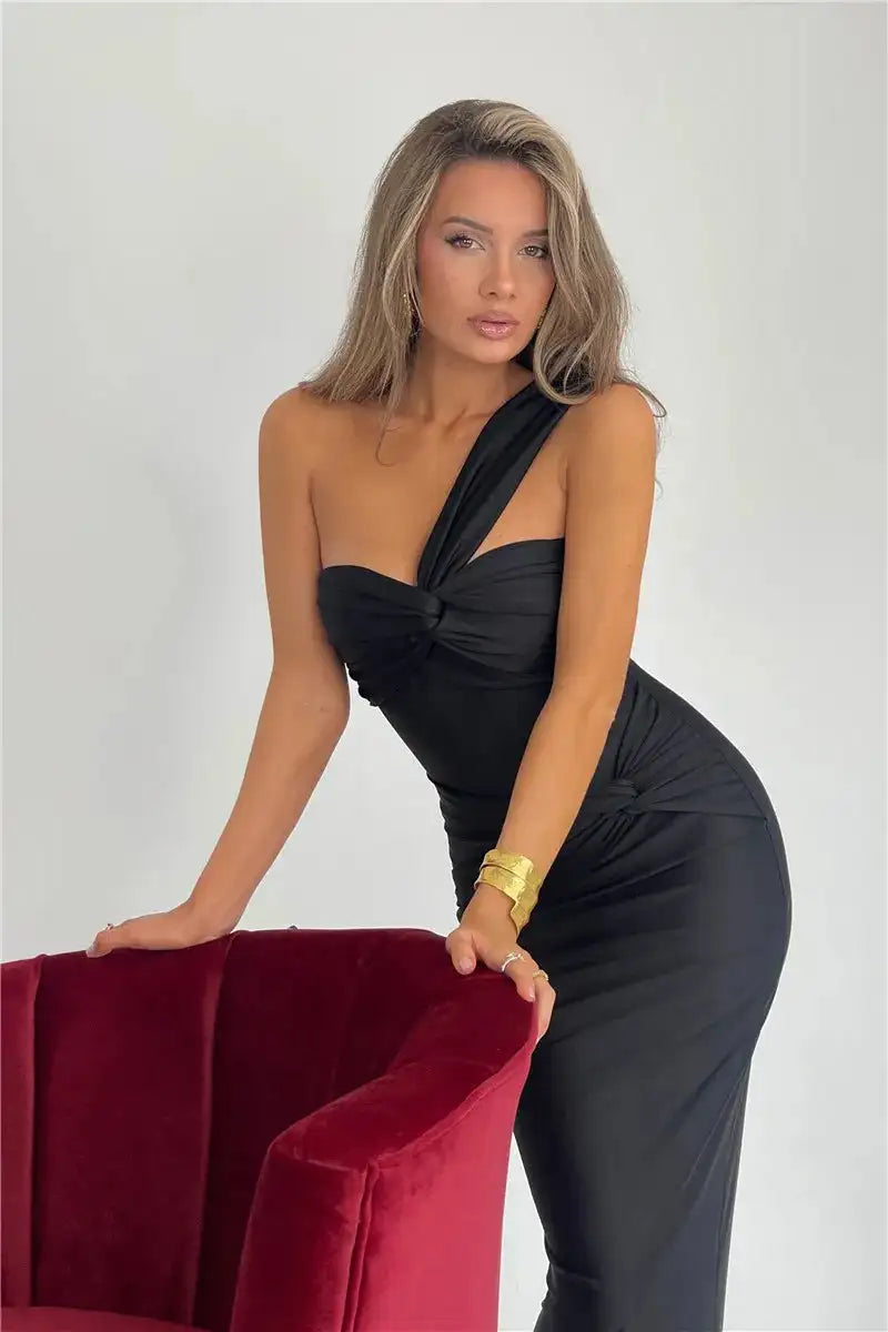Vestido largo sexy sin tirantes y espalda descubierta de Mozision para mujer, vestido largo ajustado sin mangas con un hombro al descubierto para fiesta y club, elegante