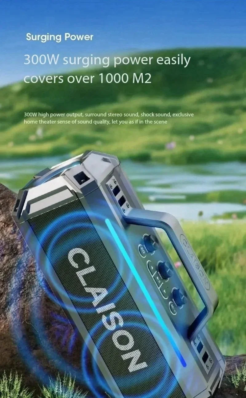 Enceinte Bluetooth sans fil haute puissance 300 W, portable, étanche IPX6, idéale pour les fêtes en extérieur.
