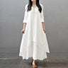 Women Elegant Linen White Dresses Bohemia Layering Vintage Robe Long Sleeve Loose Long Dress Female Autumn Vestidos - Lootquake