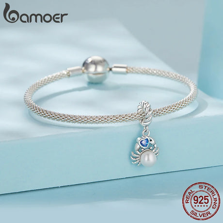 BAMOER Solid 925 Sterling Silver Crab and Heart Charm fit Original Bracelet DIY Jewelry Accessories bamoer Beads SCC3038 - Lootquake