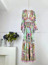 2024 Spring New V Neck Pink Leopard Print Heavy Beaded Women 100% Silk maxi long Dress - Lootquake