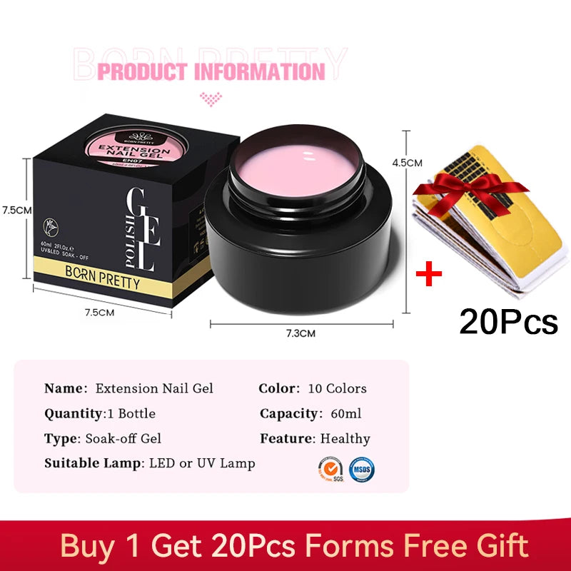 BORN PRETTY 60/30 ml Gel de extensión de uñas de gelatina dura Esmalte de uñas de gel Uñas francesas Nude Rosa Blanco Transparente Suministros de uñas Gel para extensión