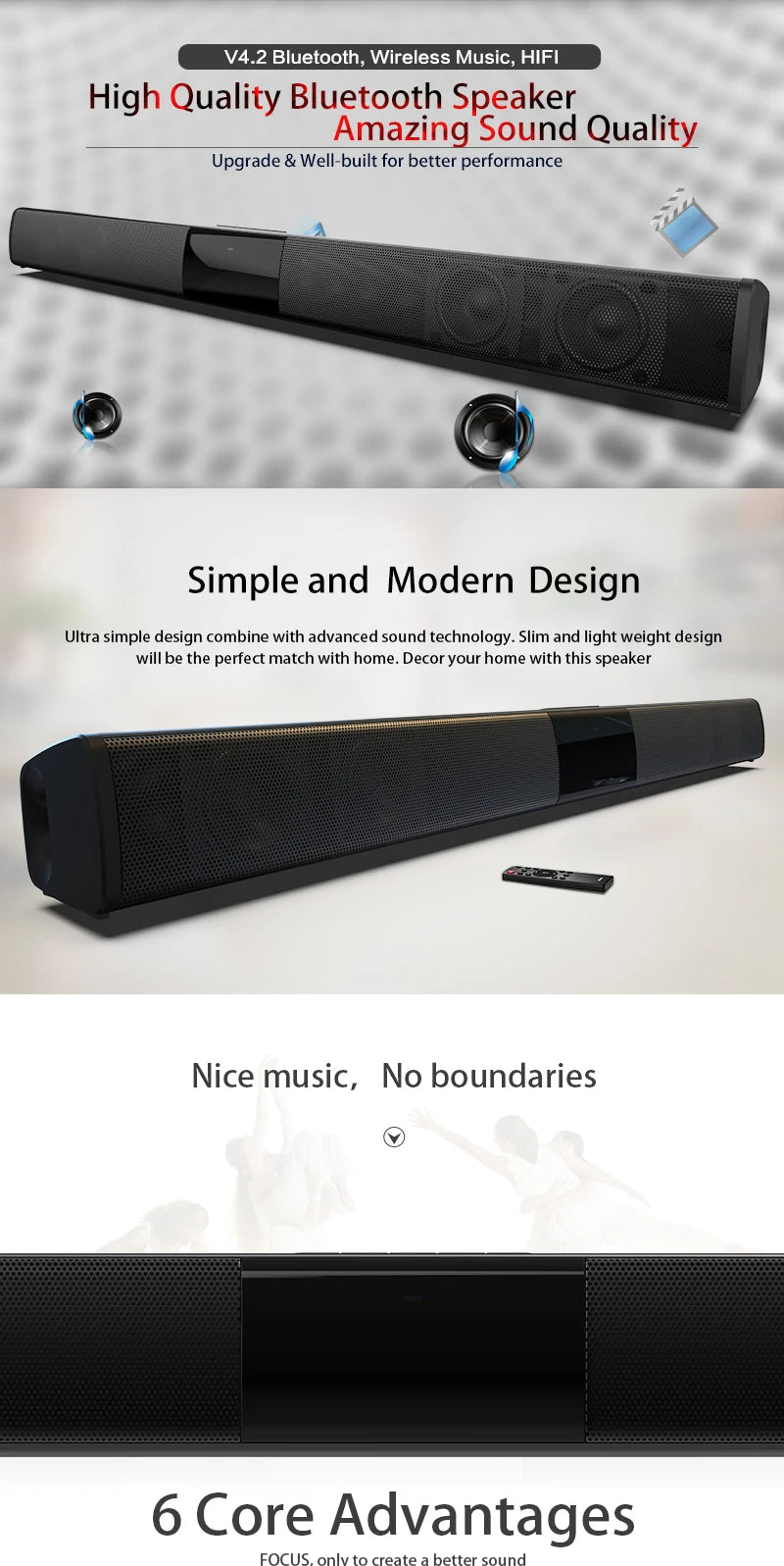 Altavoz Bluetooth de columna, altavoz portátil de alta potencia, barra de sonido para TV, ordenador, centro de música, radio con tarjeta TF, AUX, USB
