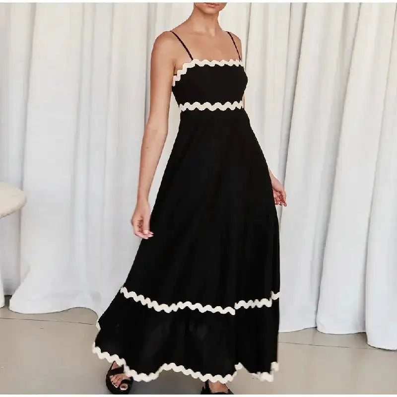 Striped Contrasting Colors Long Dress Women Spaghetti Strap High Waist Backless Party Evening Dresses Female Sleeveless Spring - Lootquake