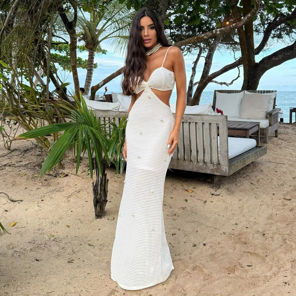 Mesh Long Dress Women Summer Cutout Party Dresses Cover Up Elegant Slim Split Maxi Vestidos Holiday Beach Robe - Lootquake