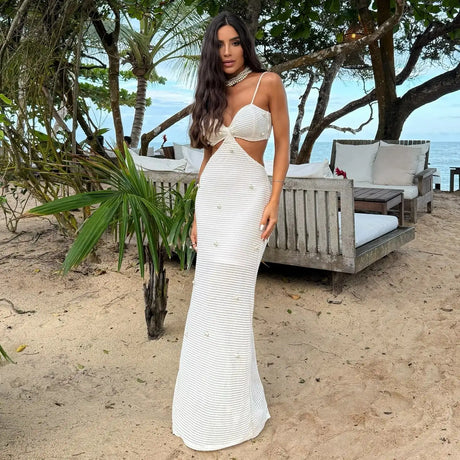 Mesh Long Dress Women Summer Cutout Party Dresses Cover Up Elegant Slim Split Maxi Vestidos Holiday Beach Robe - Lootquake