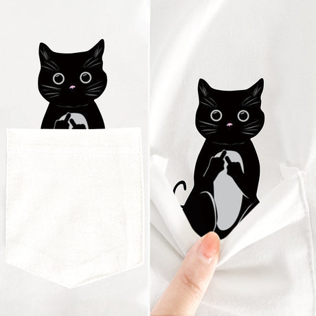 CLOOCL Cotton T-Shirt Red Wine Cat Middle Finger Pattern Printed T-shirt Men's for Women Shirts Casual Pocket Tops Cotton Tees - Lootquake