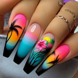 Long nail art patches with purple polka dots and a shiny, fashionable, individual and high-end feel. Detachable 24-piece nail ar