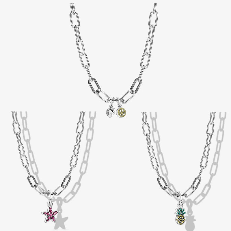 Silver Plated Women Link Chain Fine Necklace Fit Mini Dangle Charms DIY Fashion Pendant Collar - Lootquake
