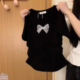 2024 Summer Kawaii Sweet Y2k Crop Tops Woman Casual Slim Long Sleeve Blouse Solid Korean Fashion Bodycon Pullover Office Lady - Lootquake