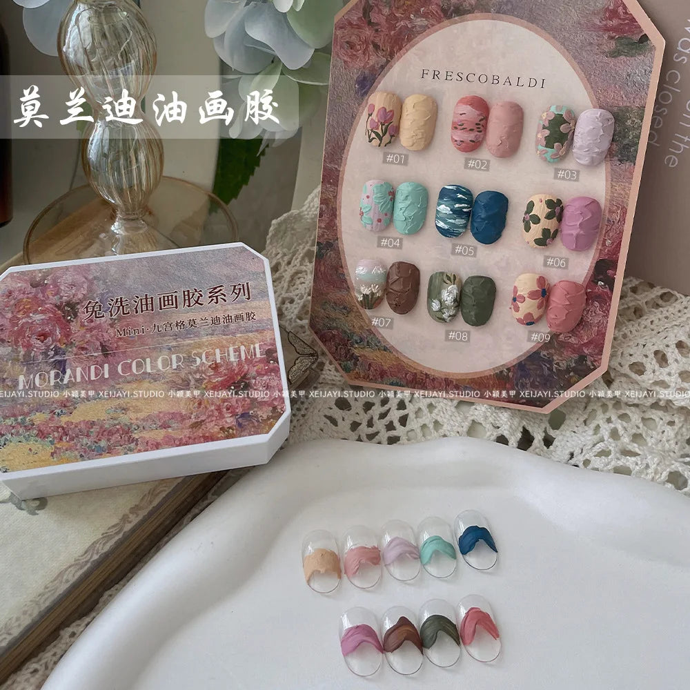 9 Grids Nail Powder Color Texture Three-Dimensional Styling Adhesive 9 Colors Nail Fairy Powder Set gel Polish Nail Art DIY