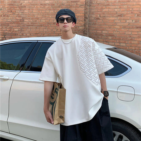 Spliced O Neck Short Sleeve Men T Shirt Summer Korean Harajuku Fashion Casual 2xl Oversized Clothing Black White Streetwear Tops - Lootquake