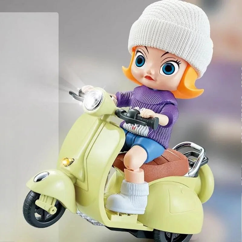 Minimoto eléctrica para muñecas Labubu, accesorios para muñecas Labubu, divertidos y adorables juguetes para muñecas, con luces y música, regalo de Navidad para niños.