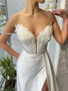 Vestido de plumas de ángel blanco, diseño de lujo, para mujer, con hombros descubiertos, elegante, largo, para Halloween, Navidad, fiesta, noche, boda.