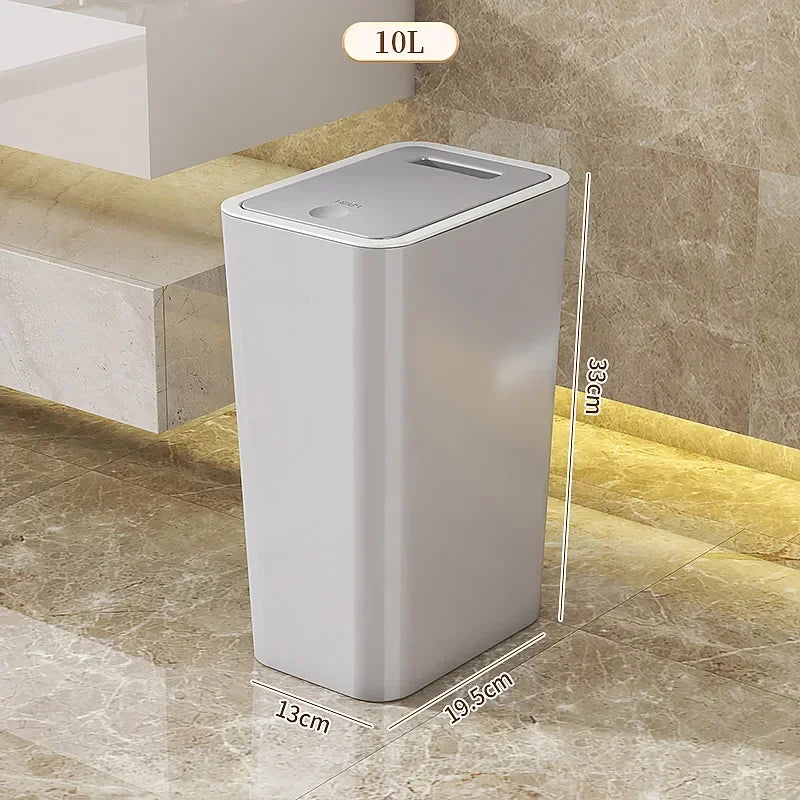 Trash Can 10L Odor-Proof - Stylish Luxury Bin, Modern One-Touch Design, Durable Plastic, Space-Saving & Leak-Proof Simple Trash