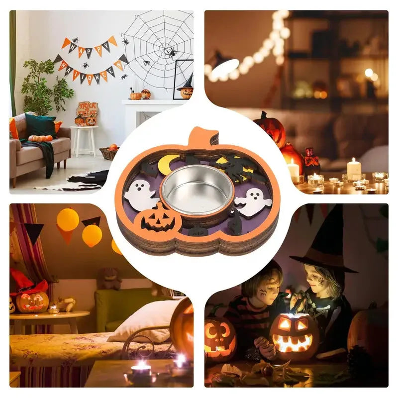 Creative Halloween Candle Holder Pumpkin Ghost Decor Wooden Table Centerpieces atmosphere  candlestick Halloween Home Decor