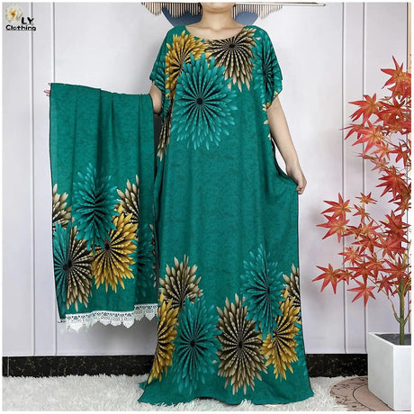 2024 Latest Muslim Sets Women Clothing Cotton Floral Loose Dashiki Long Dress African Abaya Dubai Traditional Islamic Clothing - Lootquake