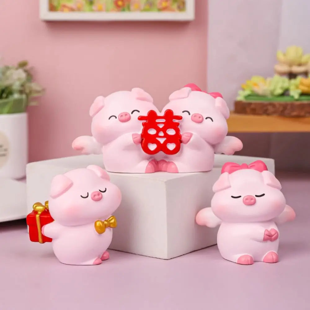 Crafts Resin Couple Piggy Ornament Cute Cartoon Pig Statue Creative Lovely Animal Sculpture Office