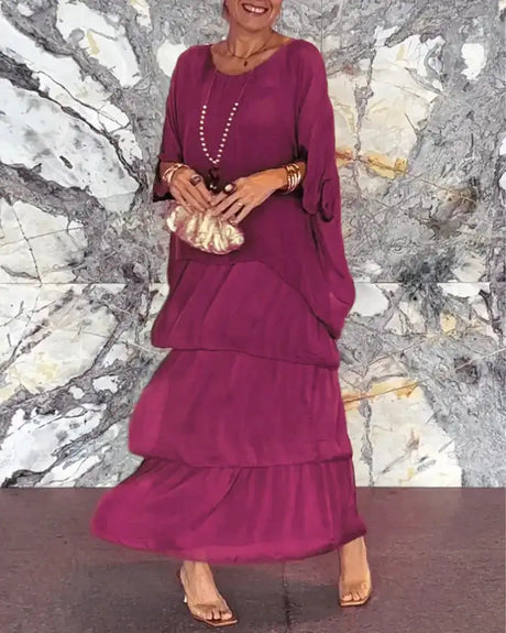 Women's Elegant Long Dress Fashion Round Neck Bat Sleeve Cake Dresses For Women Spring and summer Robe Looes Plus Size 4XL - Lootquake