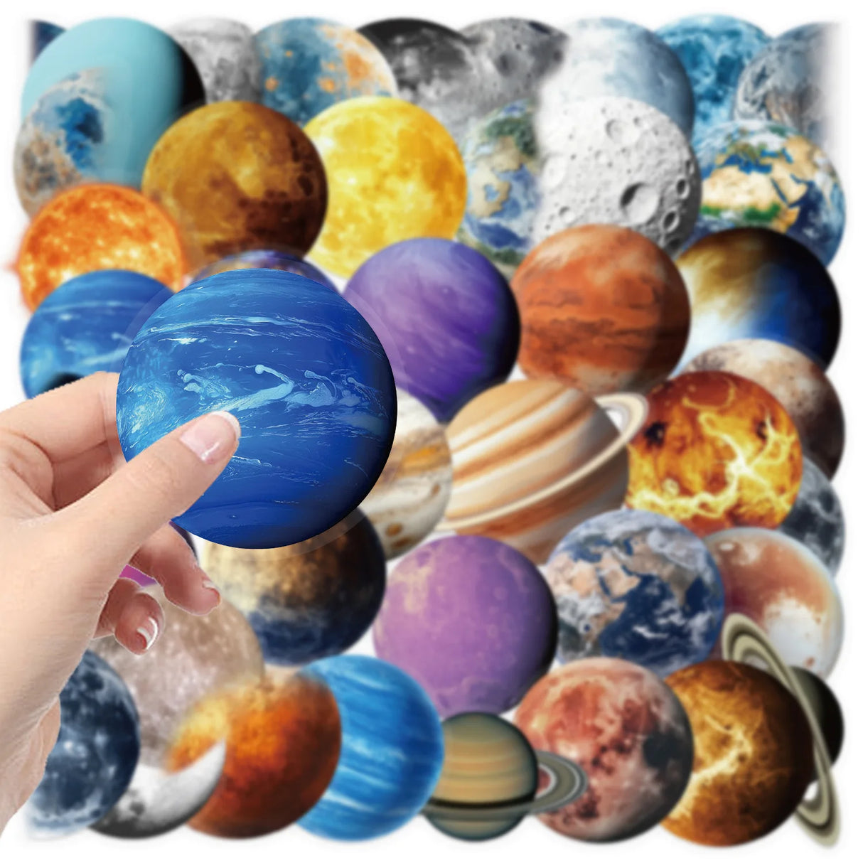 10/50PCS Cartoon Moon Planet Stickers Transparent PET Material Decals Decoration Luggage Laptop Guitar Car Bike Sticker Kids Toy - Lootquake