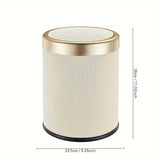 1 fashionable circular top garbage bin with gold edge - durable, stylish storage essential household garbage basket