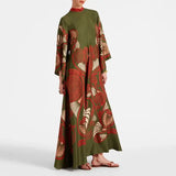Ethnic Retro Spring Print Boho Long Dress Women Sexy Stand Collar Lace-up Party Dress Fall Long Sleeve Loose Ladies Maxi Dresses - Lootquake