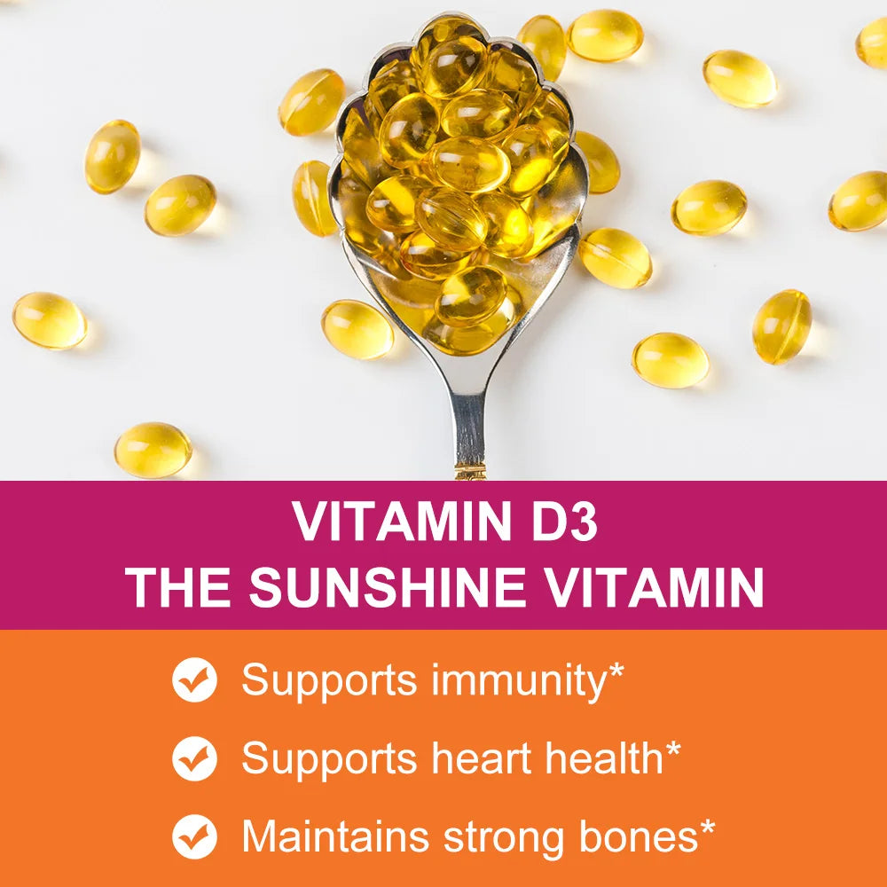 Vitamina D3 2000 UI 50 mcg Cápsulas de vitamina D3 Función muscular saludable Ayuda a mantener la salud inmunológica Huesos y dientes fuertes