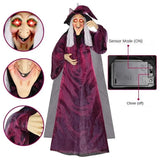 Halloween Hanging Witch Decor Skeleton with Sound Glowing Red Eyes Scary Talking Witch Halloween Decorations Haunted House Props
