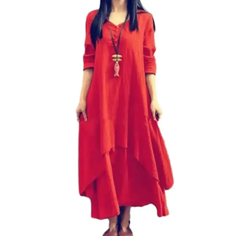 Women Elegant Linen White Dresses Bohemia Layering Vintage Robe Long Sleeve Loose Long Dress Female Autumn Vestidos - Lootquake