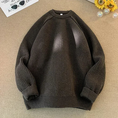 TFETTERS Brand Sweaters Trend 2025 Mans Autumn Winter Solid Color Splicing Loose O Neck Oversize Pullover New Man Motion Clothes - Lootquake