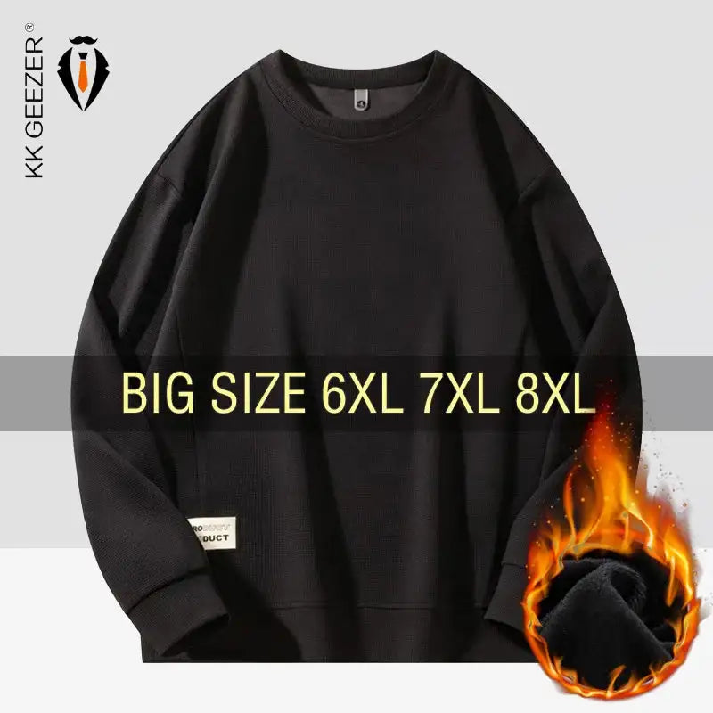 Winter Men Sweatshirts Fleece Hoodies Oversized 6XL 7XL 8XL Plus Size Long Sleeve Pullovers Autumn Streetwear Fashion Sportswear - Lootquake