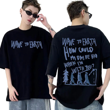 Vintage Wave To Earth Music Album Print T Shirt Men Women Casual Harajuku Fashion T-shirts Hip Hop Oversized T-shirt Streetwear - Lootquake