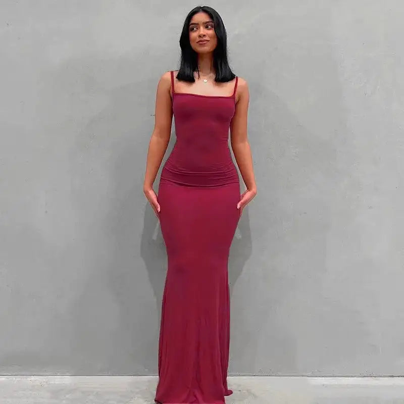 Vestidos para mujer 2023 Sexy tirantes finos negro vestido largo noche Y2k sin mangas sólido ajustado ceñido maxi vestidos