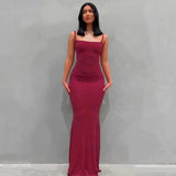 Vestidos para mujer 2023 Sexy tirantes finos negro vestido largo noche Y2k sin mangas sólido ajustado ceñido maxi vestidos