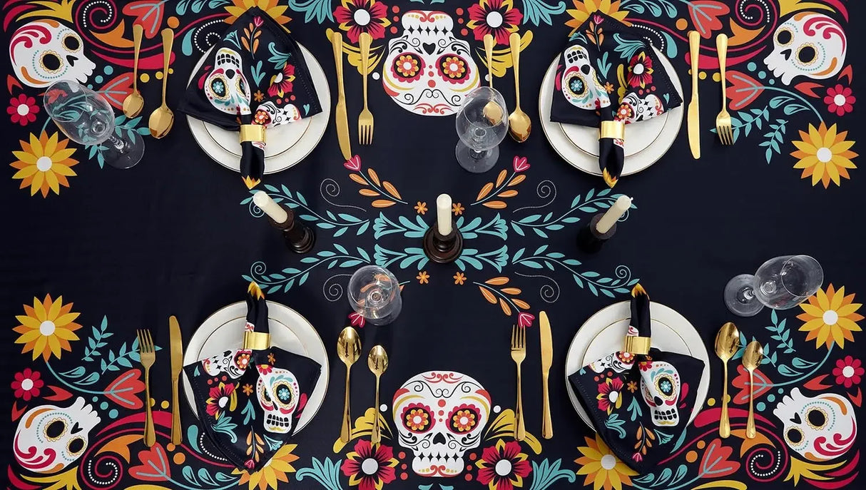 Mantel impermeable con diseño de calavera de azúcar mexicana para el Día de los Muertos, decoración para fiestas, mantel para el Día de los Muertos, decoraciones para Halloween